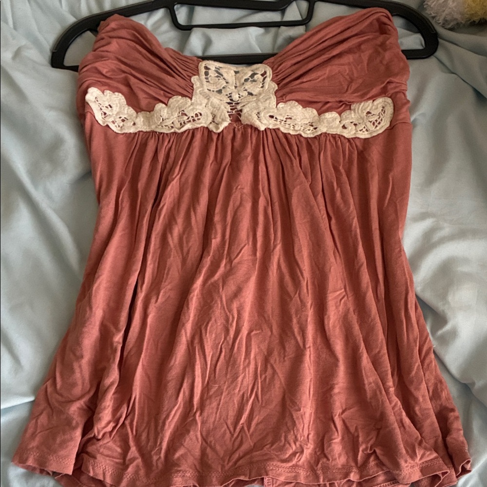 Vintage Paula KC Pink Strapless Top with Lace Detail